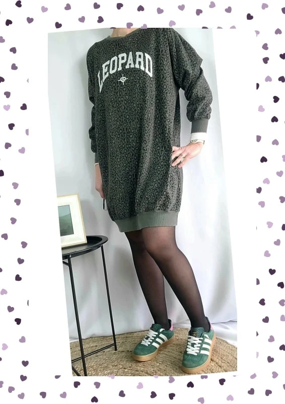 Vestido suéter Leopardo – Caqui – Fabricación italiana – Nueva – photo 7